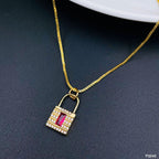 Copper Crystal Pink Gold Lock Pendant Chain Women Bulk