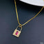 Copper Crystal Pink Gold Lock Pendant Chain Women Bulk