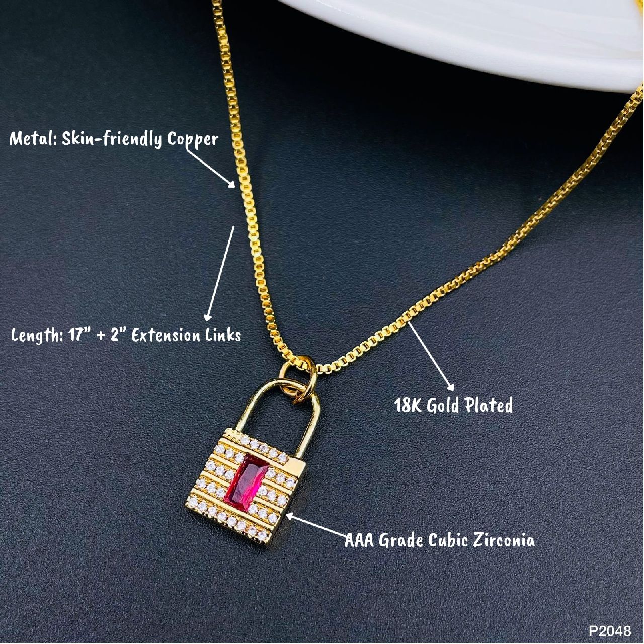 Copper Crystal Pink Gold Lock Pendant Chain Women Bulk