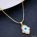 Copper CZ Gold Blue Evil Eye Hamsa Necklace Pendant Chain Bulk