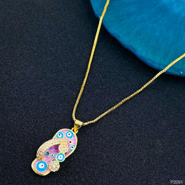 Evil Eye Enamel Lavender Gold Slipper Necklace Pendant Chain Bulk Main image