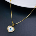 Copper Mother Of Pearl Gold Heart Evil Eye Necklace Pendant Women Bulk