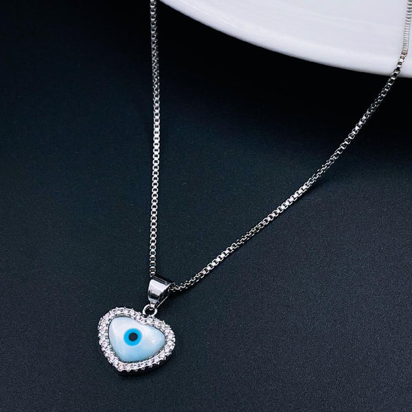 Copper Mother Of Pearl Silver Heart Evil Eye Necklace Pendant Bulk Main image