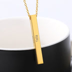 Stainless Steel Personalized Engraved Letter All Side Necklace Pendant Chain Unisex