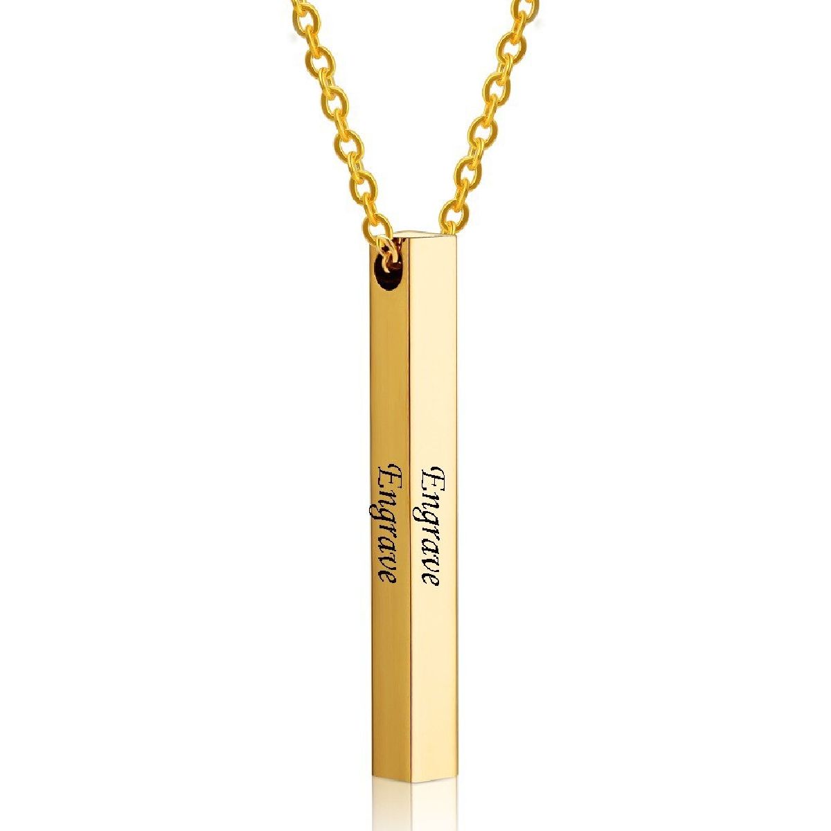 Stainless Steel Personalized Engraved Letter All Side Necklace Pendant Chain Unisex