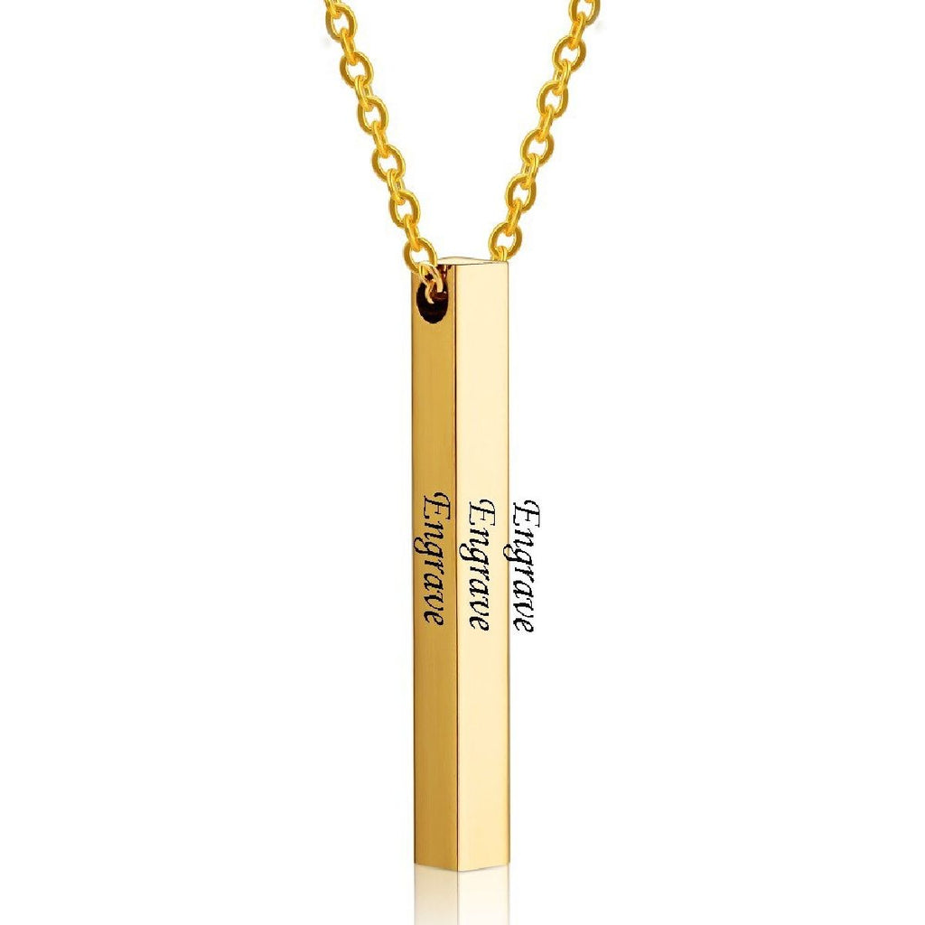 Stainless Steel Personalized Engraved Letter All Side Necklace Pendant Chain Unisex