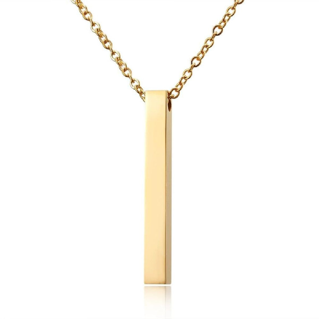 Stainless Steel Personalized Engraved Letter All Side Necklace Pendant Chain Unisex