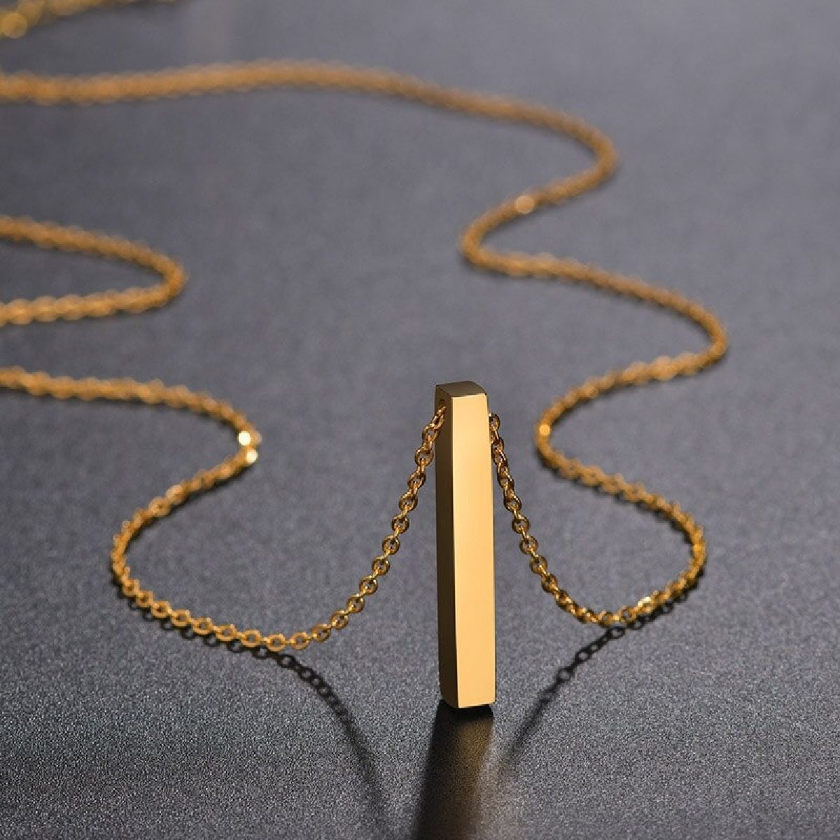 Stainless Steel Personalized Engraved Letter All Side Necklace Pendant Chain Unisex