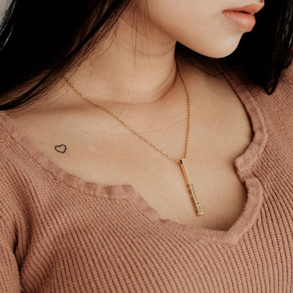 Stainless Steel Personalized Engraved Letter All Side Necklace Pendant Chain Unisex