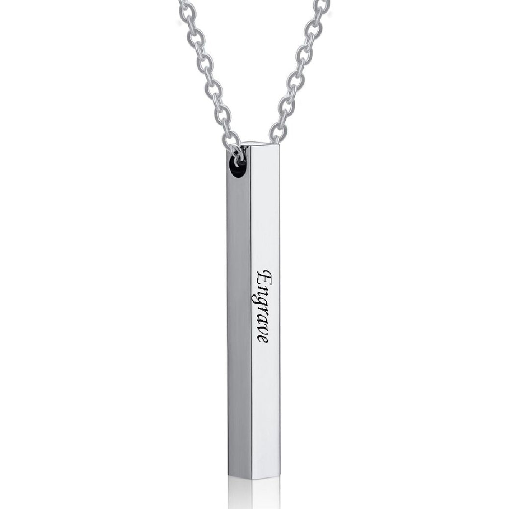 Stainless Steel Personalized Engraved Letter All Side Necklace Pendant Chain Unisex