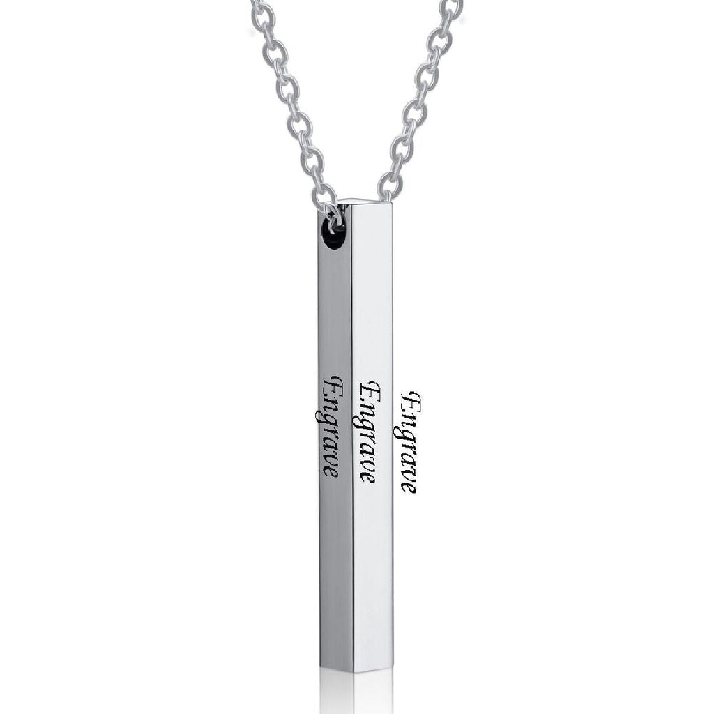 Stainless Steel Personalized Engraved Letter All Side Necklace Pendant Chain Unisex