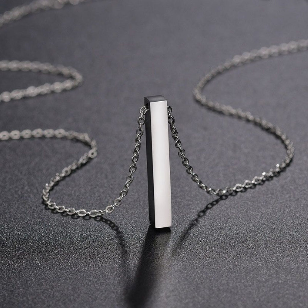 Stainless Steel Personalized Engraved Letter All Side Necklace Pendant Chain Unisex