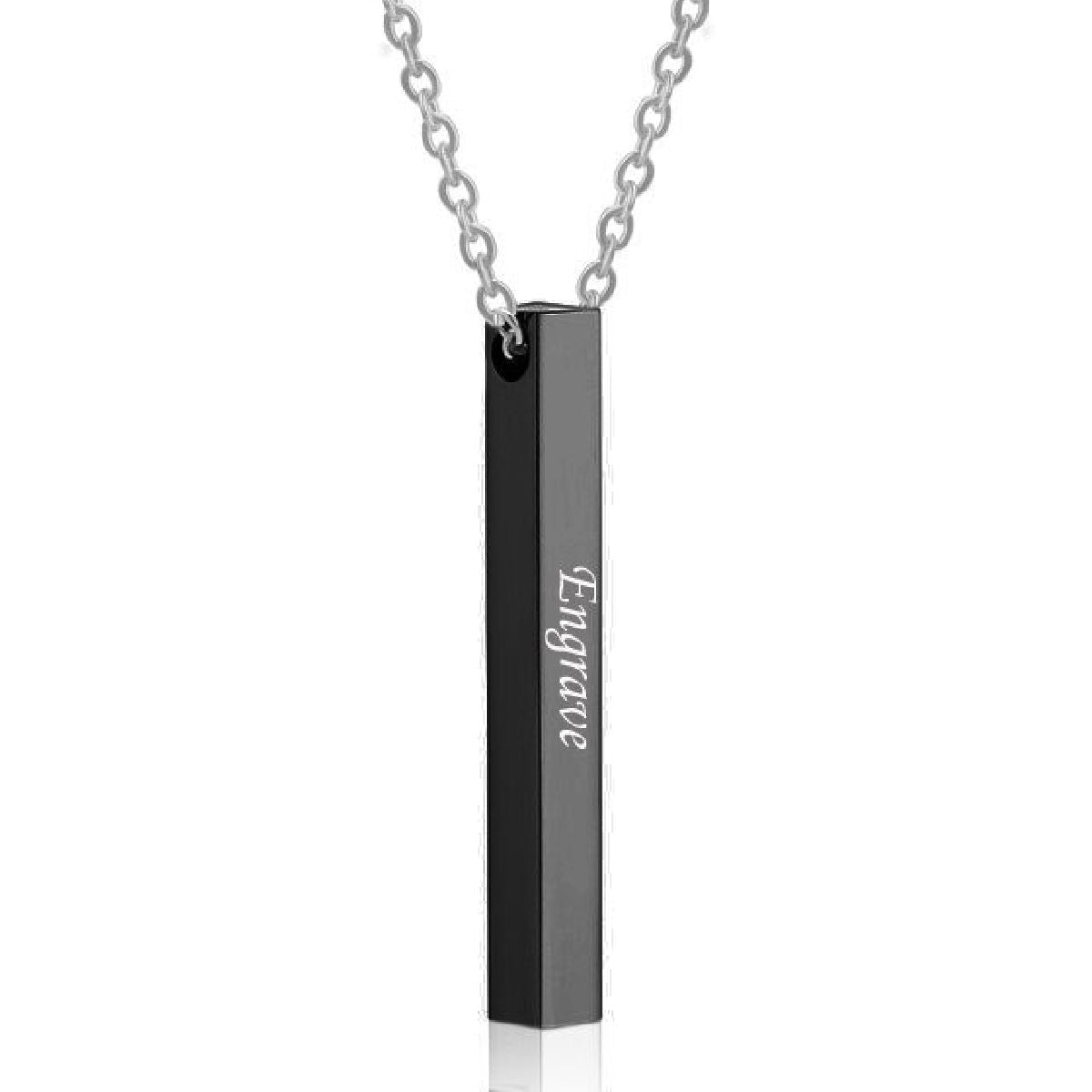Stainless Steel Personalized Engraved Letter All Side Necklace Pendant Chain Unisex