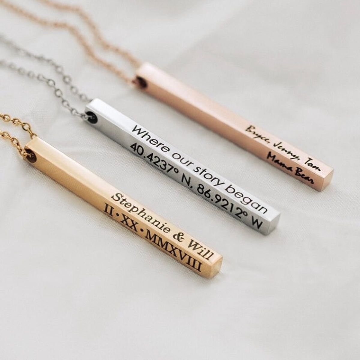 Stainless Steel Personalized Engraved Letter All Side Necklace Pendant Chain Unisex