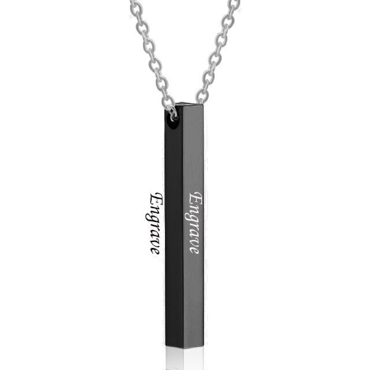 Stainless Steel Personalized Engraved Letter All Side Necklace Pendant Chain Unisex
