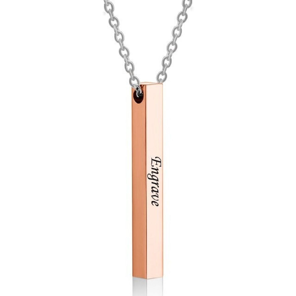 Stainless Steel Personalized Engraved Letter All Side Necklace Pendant Chain Unisex