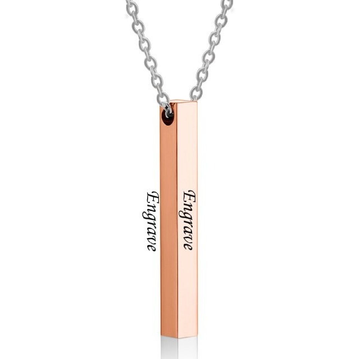 Stainless Steel Personalized Engraved Letter All Side Necklace Pendant Chain Unisex