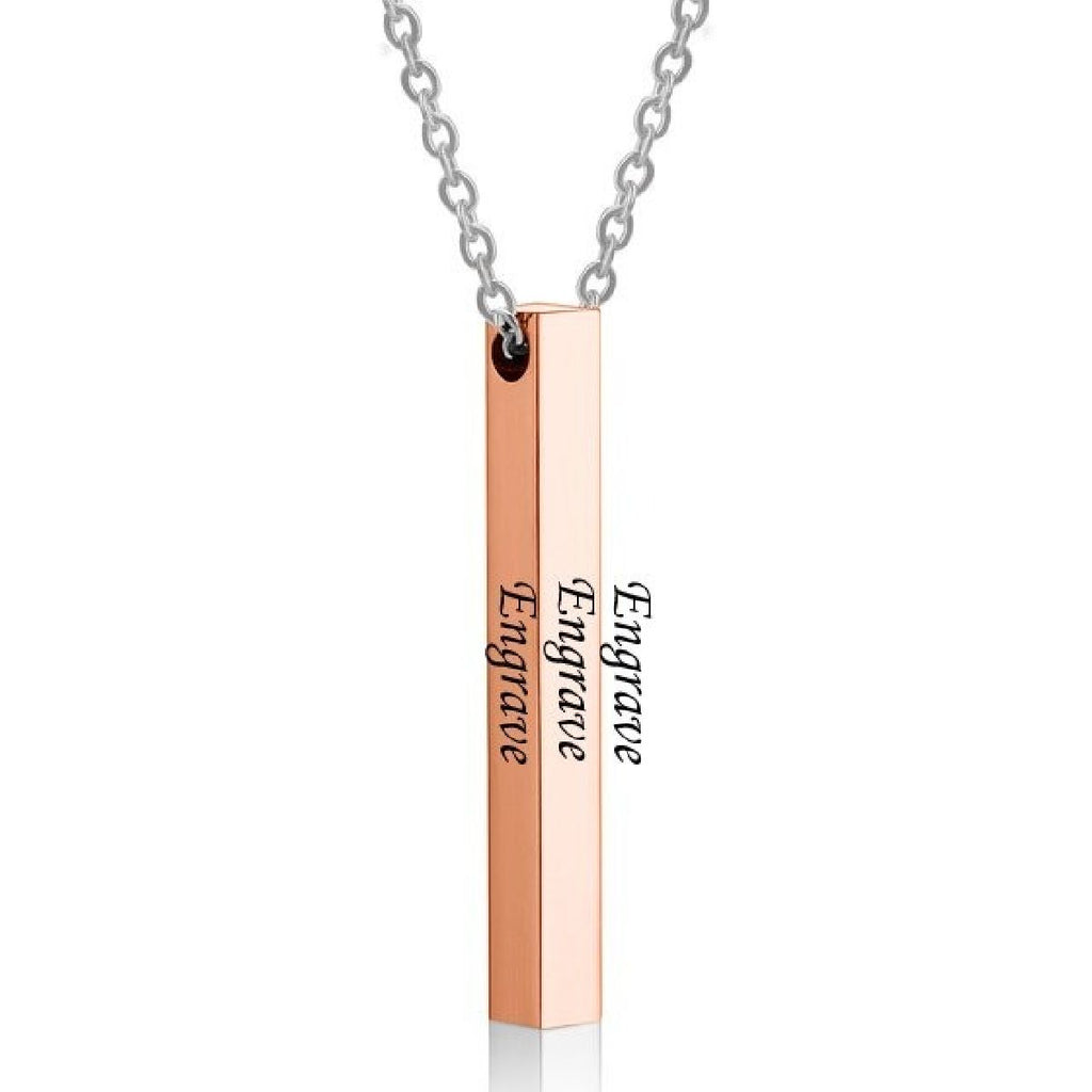 Stainless Steel Personalized Engraved Letter All Side Necklace Pendant Chain Unisex
