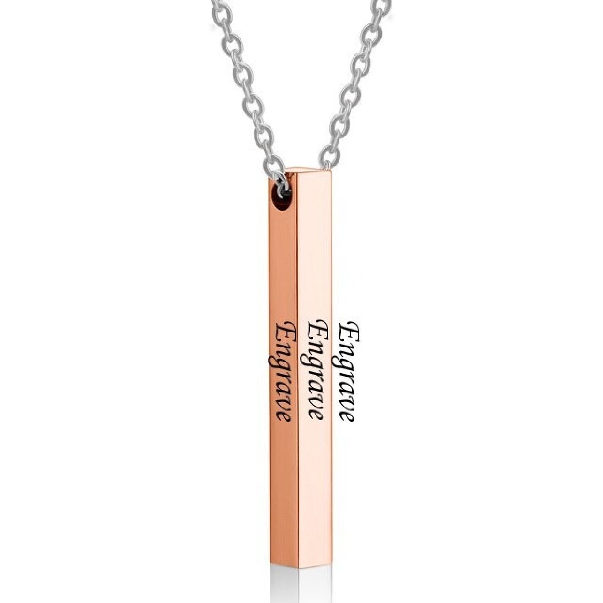 Stainless Steel Personalized Engraved Letter All Side Necklace Pendant Chain Unisex
