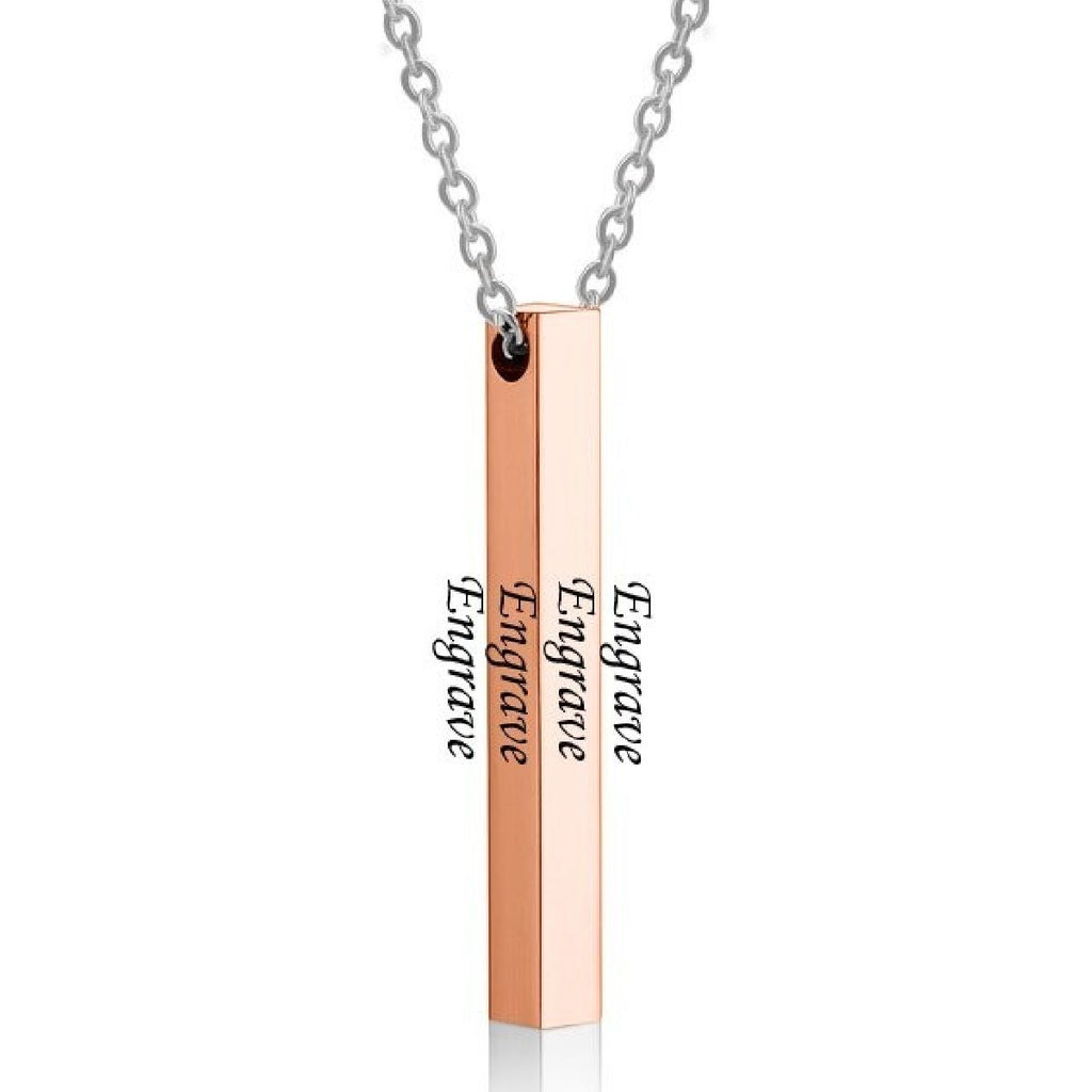 Stainless Steel Personalized Engraved Letter All Side Necklace Pendant Chain Unisex