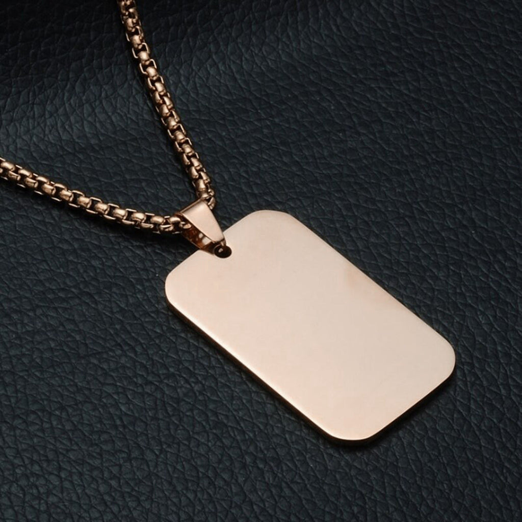 Stainless Steel Rectangle Dog Tag Personalized Engraved Letter Necklace Pendant Chain Unisex