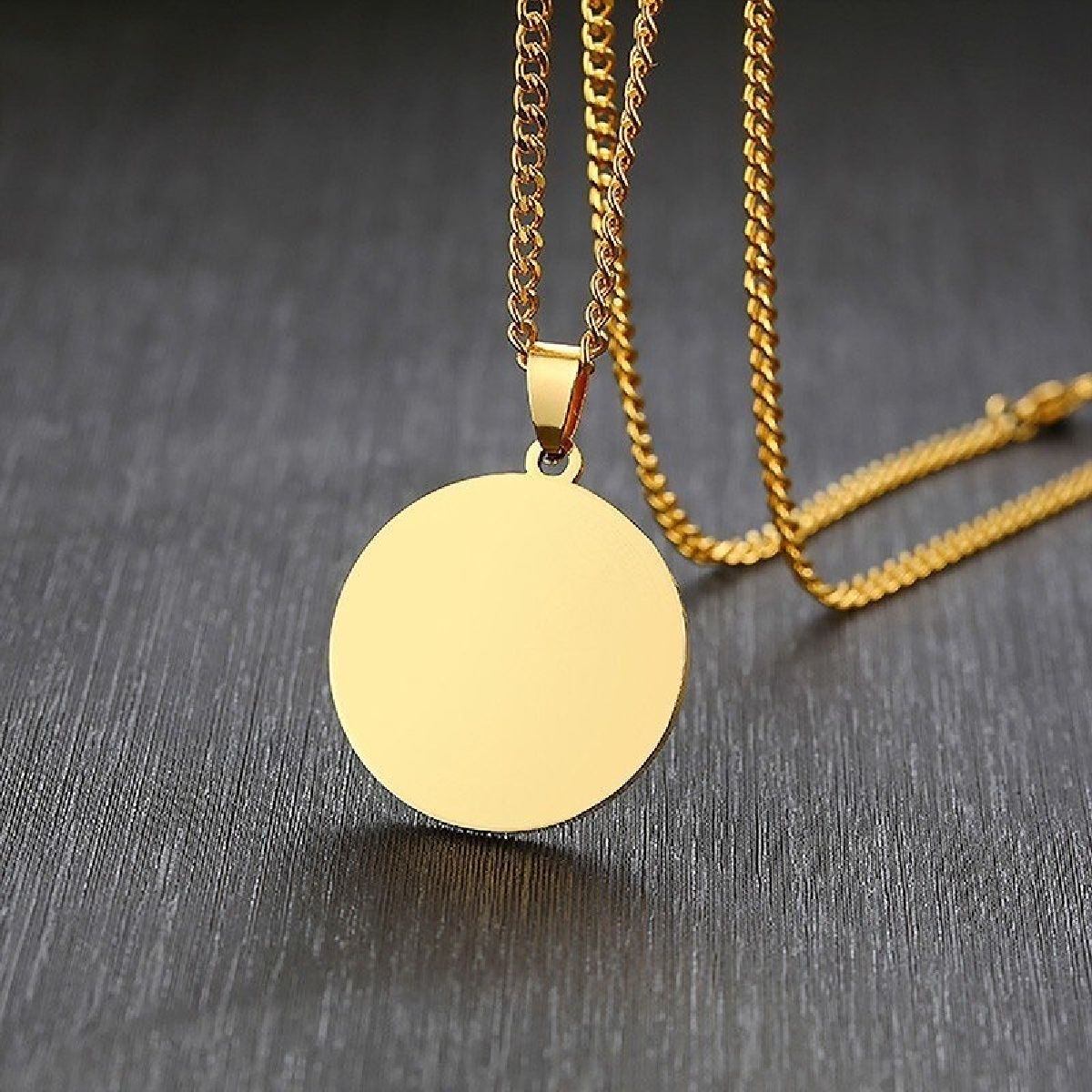 Stainless Steel Round Dog Tag Personalized Engraved Letter Necklace Pendant Chain Unisex