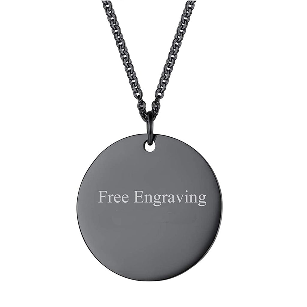 Stainless Steel Round Dog Tag Personalized Engraved Letter Necklace Pendant Chain Unisex
