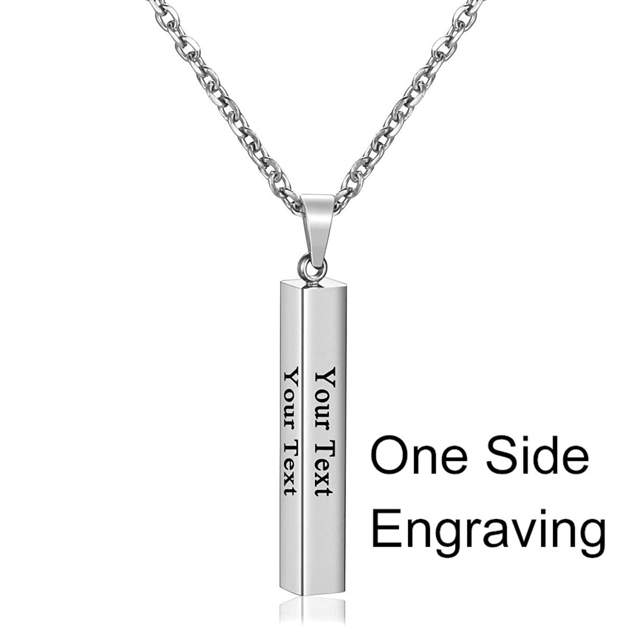 Stainless Steel Silver Slim Link Personalized Engraved Letter All Side Necklace Pendant Chain Unisex Main image