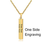Stainless Steel Silver Slim Link Personalized Engraved Letter All Side Necklace Pendant Chain Unisex