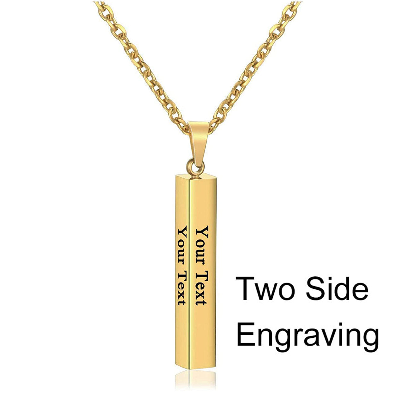Stainless Steel Silver Slim Link Personalized Engraved Letter All Side Necklace Pendant Chain Unisex