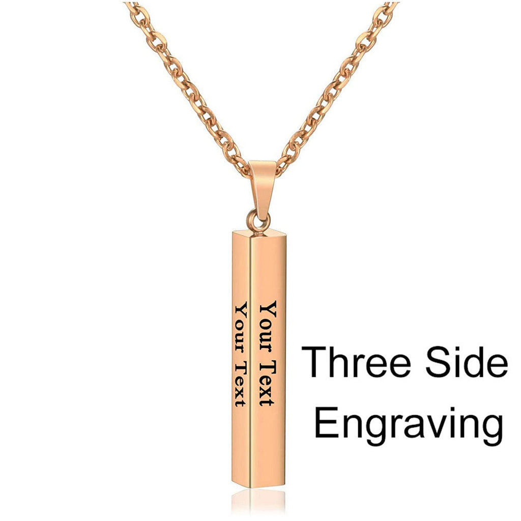Stainless Steel Silver Slim Link Personalized Engraved Letter All Side Necklace Pendant Chain Unisex