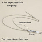 Rectangular Vertical Dogtag Stainless Steel Personalized Engraved Letter Necklace Pendant Chain Women