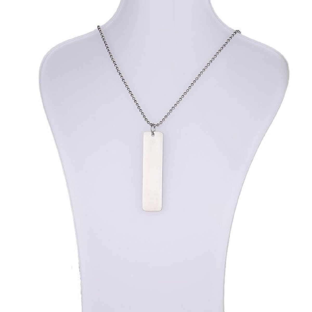 Rectangular Vertical Dogtag Stainless Steel Personalized Engraved Letter Necklace Pendant Chain Women