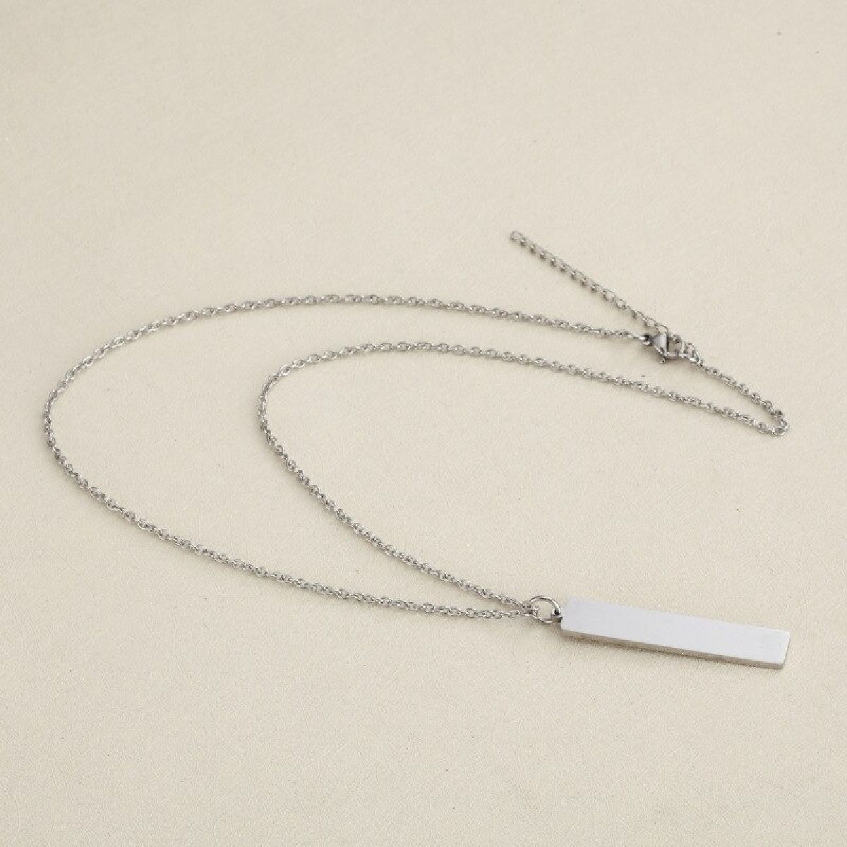 Rectangular Vertical Dogtag Stainless Steel Personalized Engraved Letter Necklace Pendant Chain Women