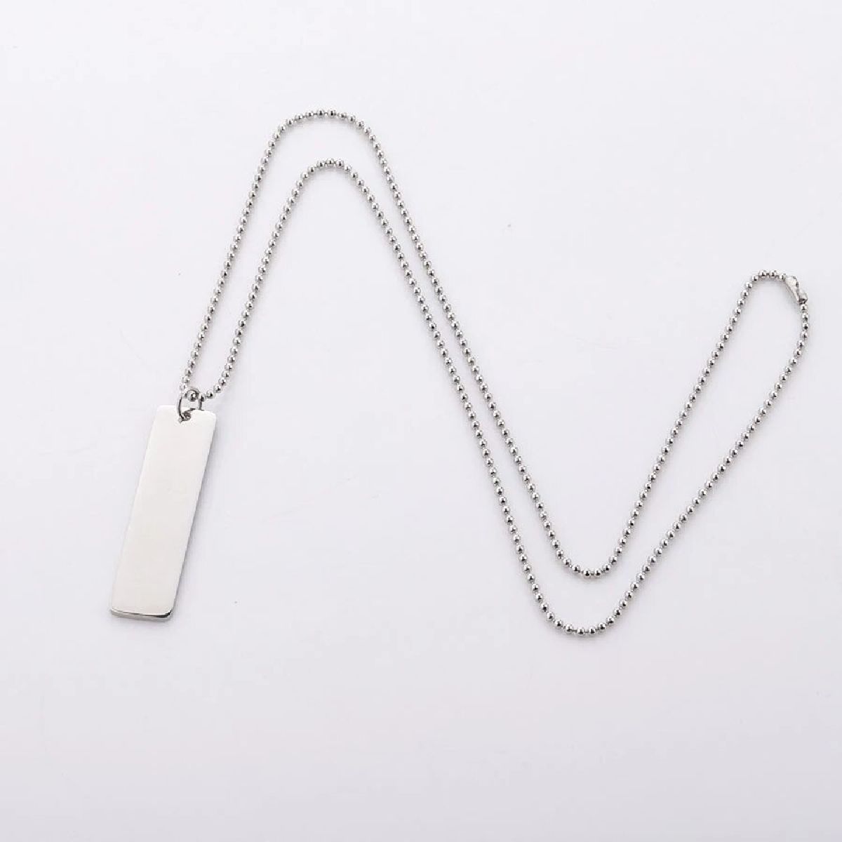 Rectangular Vertical Dogtag Stainless Steel Personalized Engraved Letter Necklace Pendant Chain Women