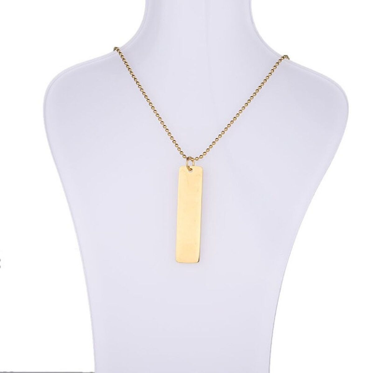 Rectangular Vertical Dogtag Stainless Steel Personalized Engraved Letter Necklace Pendant Chain Women