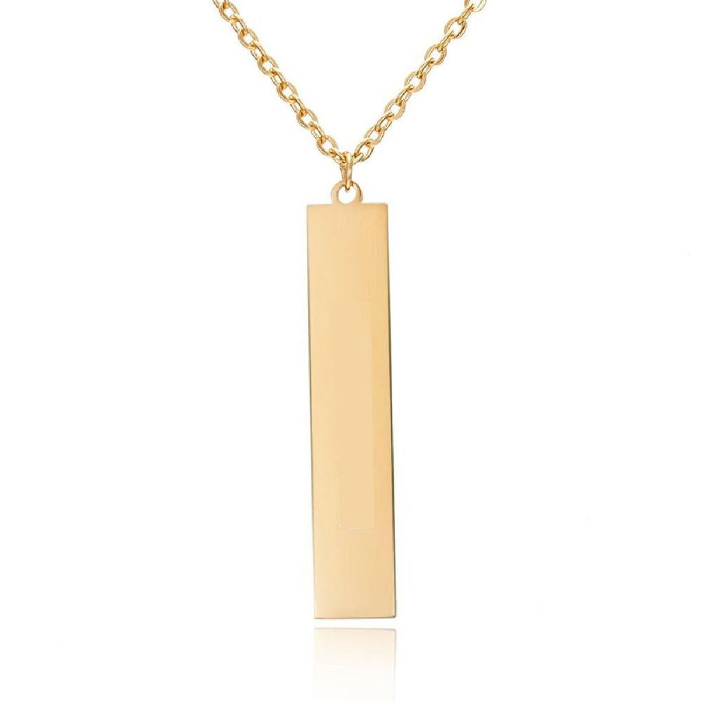Rectangular Vertical Dogtag Stainless Steel Personalized Engraved Letter Necklace Pendant Chain Women