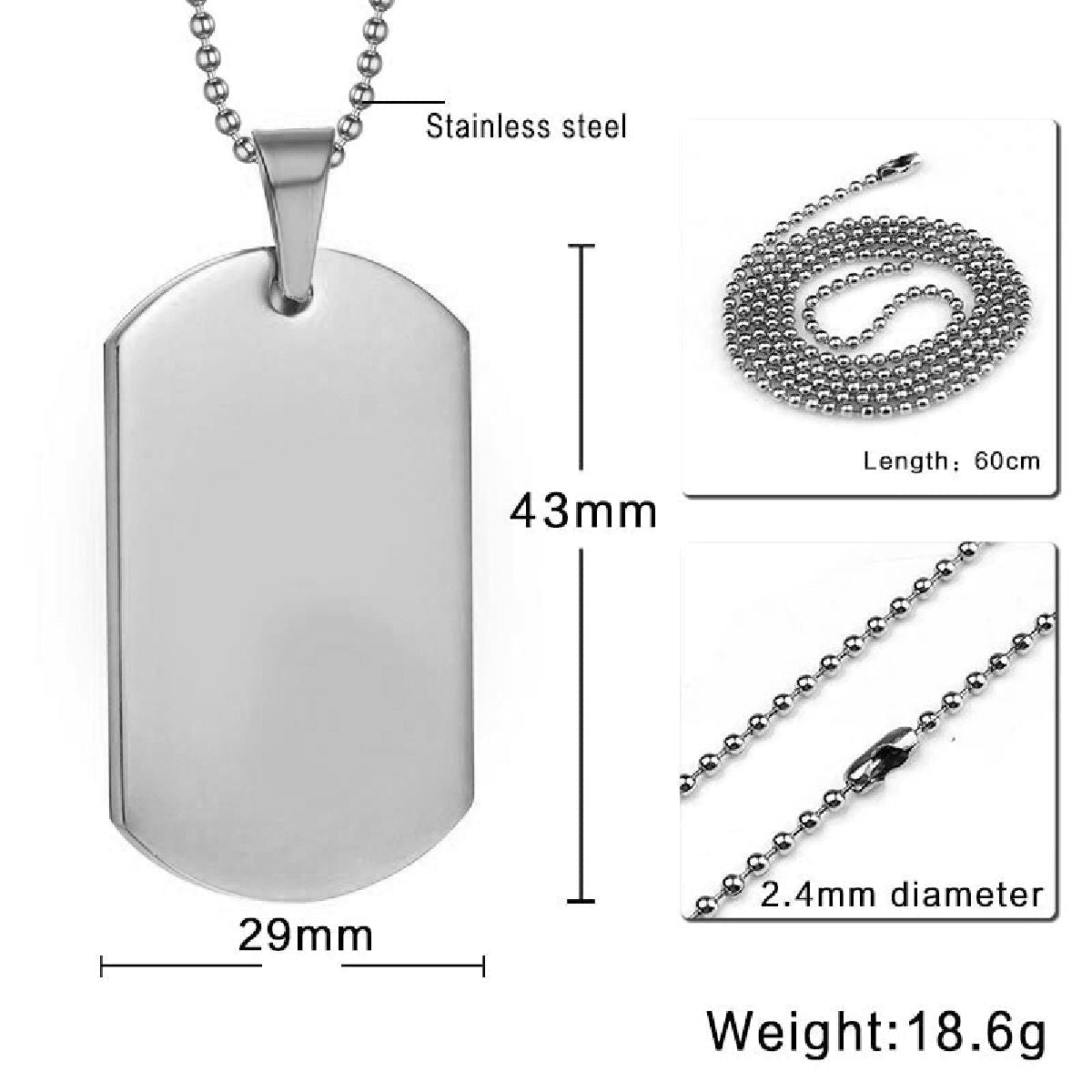 Dogtag Stainless Steel Personalized Engraved Letter Necklace Pendant Chain Women