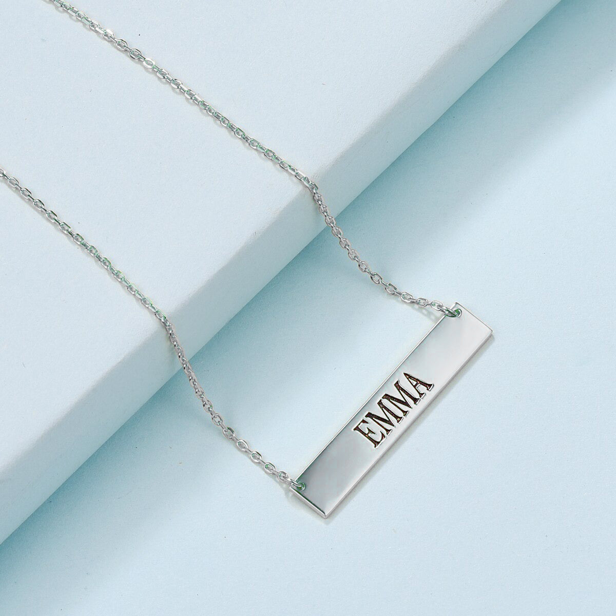 Rectangular Stainless Steel Personalized Engraved Letter Necklace Pendant Chain Women