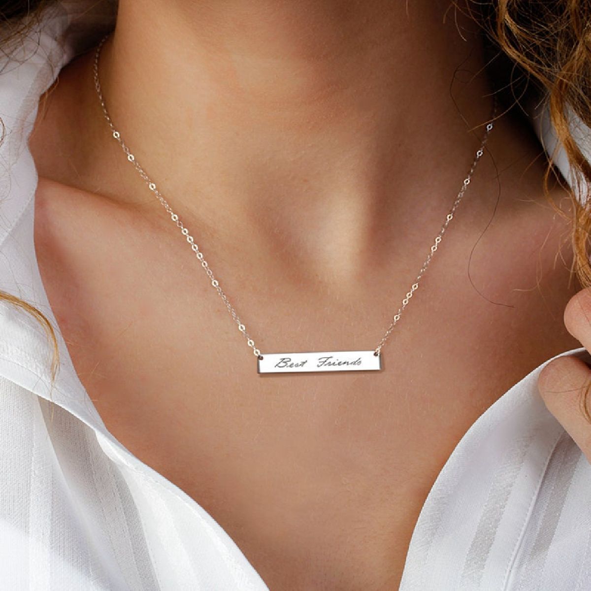 Rectangular Stainless Steel Personalized Engraved Letter Necklace Pendant Chain Women
