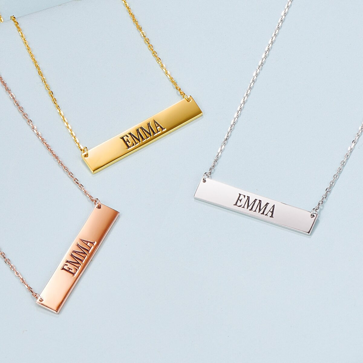 Rectangular Stainless Steel Personalized Engraved Letter Necklace Pendant Chain Women