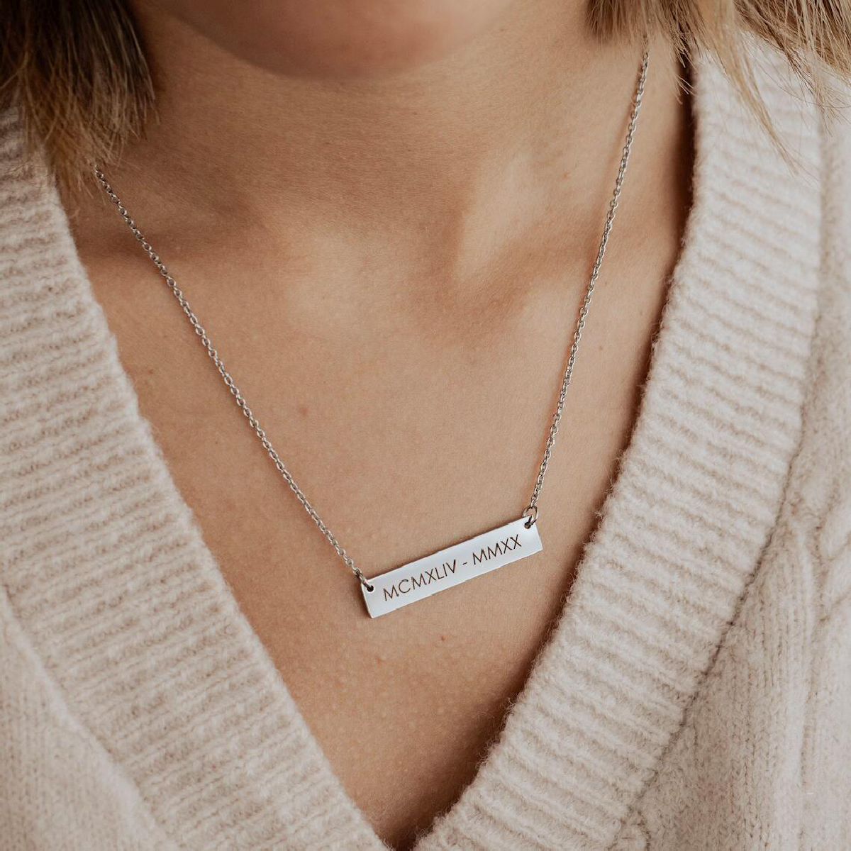 Rectangular Stainless Steel Personalized Engraved Letter Necklace Pendant Chain Women