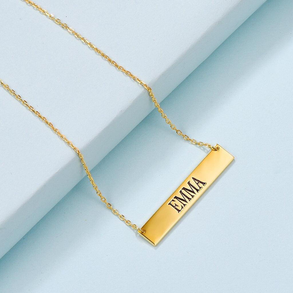 Rectangular Stainless Steel Personalized Engraved Letter Necklace Pendant Chain Women