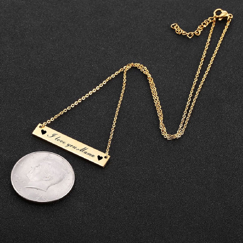 Rectangular Stainless Steel Personalized Engraved Letter Necklace Pendant Chain Women