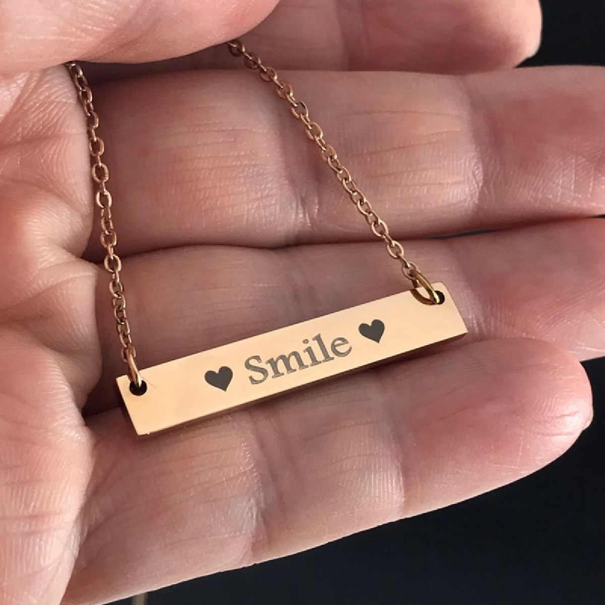 Rectangular Stainless Steel Personalized Engraved Letter Necklace Pendant Chain Women