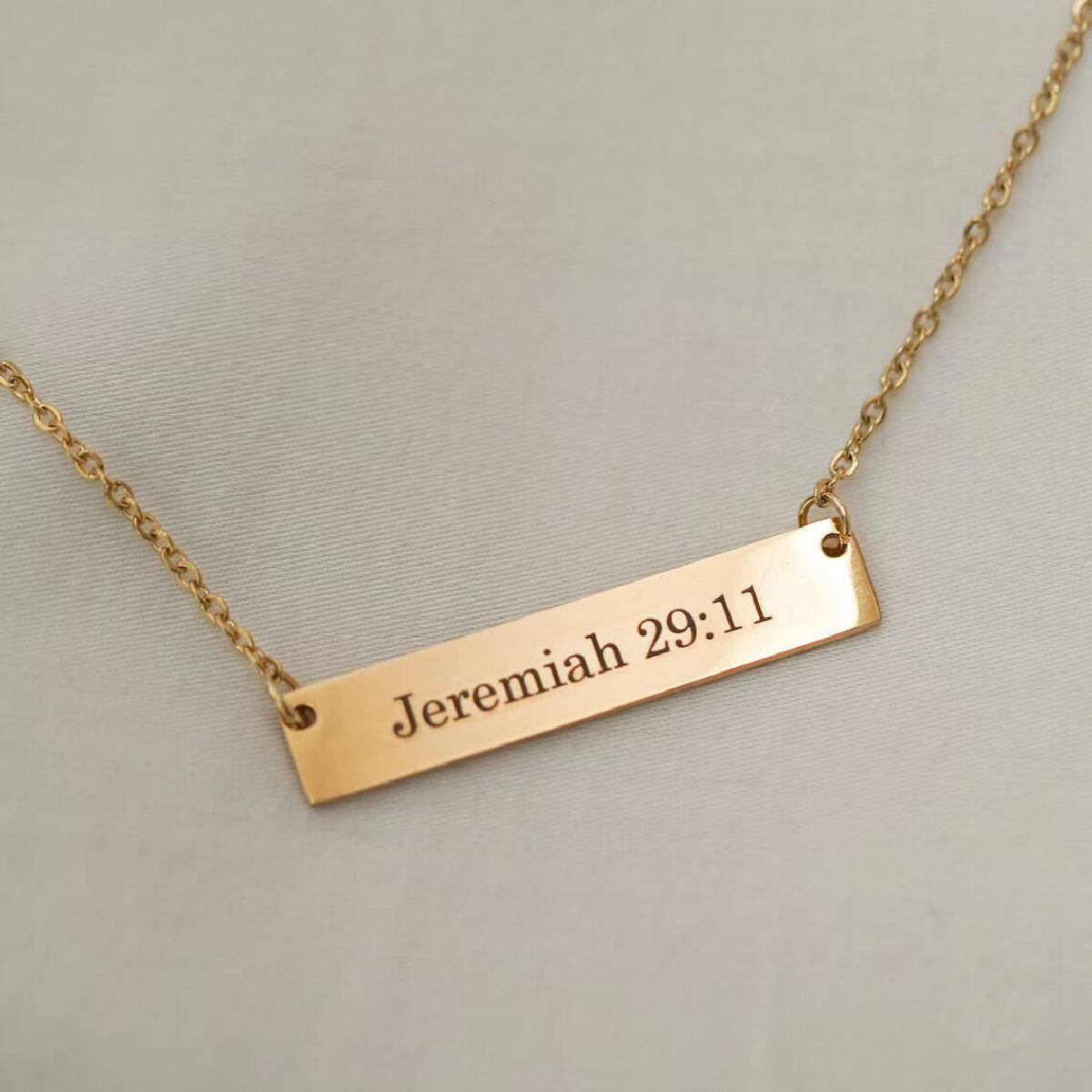 Rectangular Stainless Steel Personalized Engraved Letter Necklace Pendant Chain Women