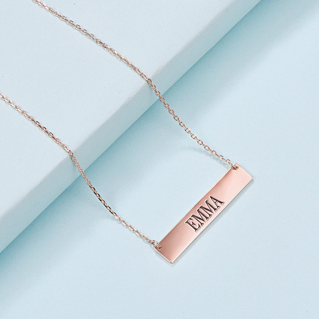 Rectangular Stainless Steel Personalized Engraved Letter Necklace Pendant Chain Women