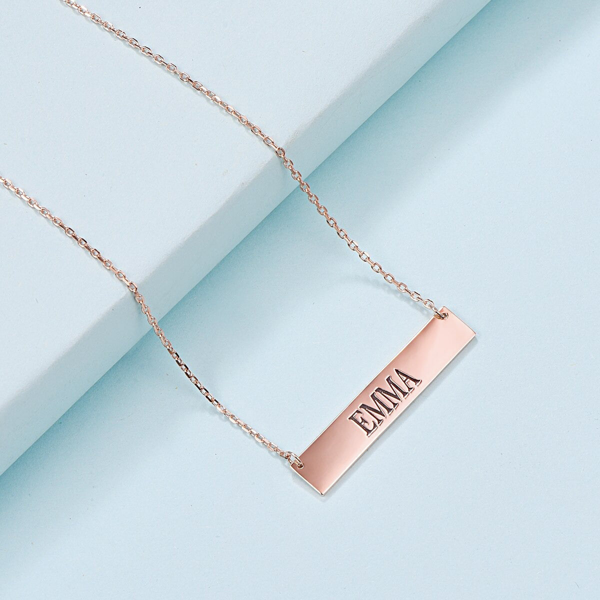 Rectangular Stainless Steel Personalized Engraved Letter Necklace Pendant Chain Women
