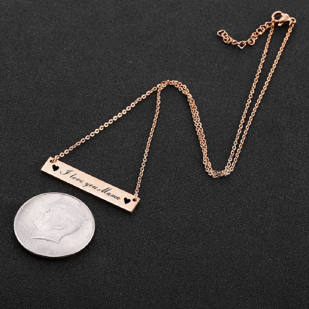 Rectangular Stainless Steel Personalized Engraved Letter Necklace Pendant Chain Women