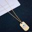 Dog Tag Evil Eye Copper Cubic Zirconia Gold Blue Pendant Chain Bulk